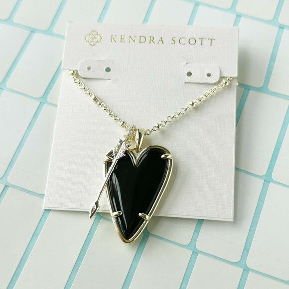 Kendra Scott Jewelry - Kendra Scott Ansley Heart Gold Black Obsidian Long Pendant Necklace w/ dust bag